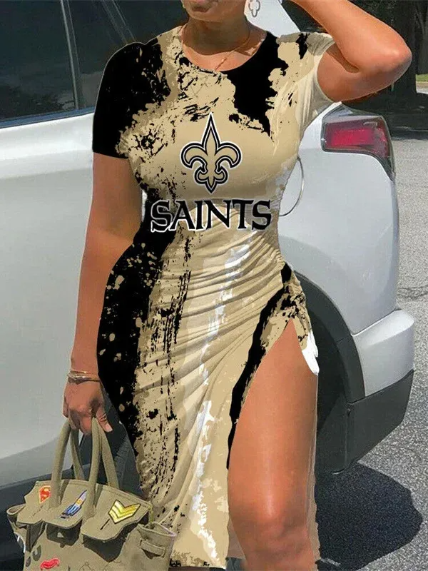 New Orleans Saints Dress with Split Black Gold For Your Seasons LLC